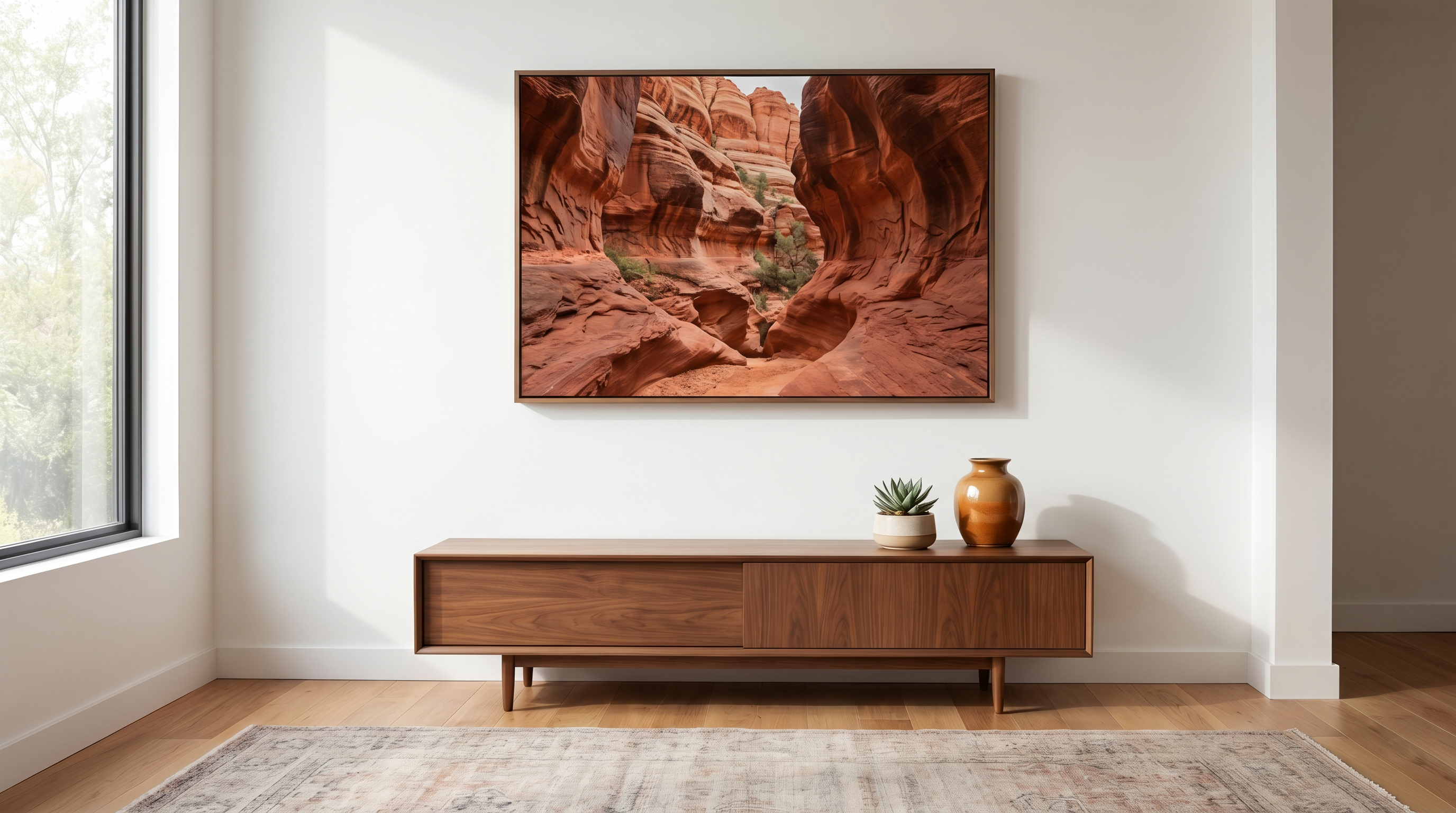 Fine art canvas print of Sedona red rock canyon on a gallery wall